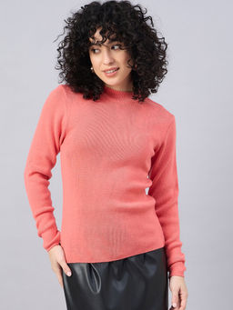 RVK - Women Coral Melon Woolen Pullover Sweater