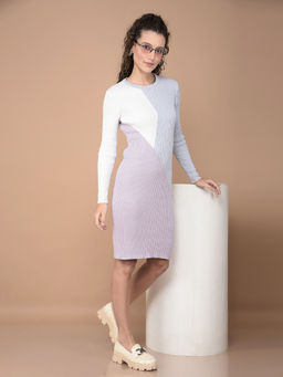 CRIMSOUNE CLUB - Women's Multi-Color Color-Blocked Knee Length 100% Cotton Dress