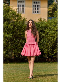 The Clothing Factory - Pink Gingham Bubble Hem Mini Dress