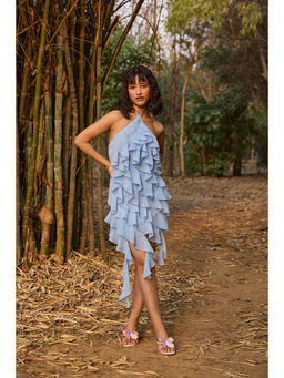 The Clothing Factory - Blue Ruffled Halter Neck Dress
