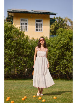 The Clothing Factory - White Embroidered Floral Strap Midi Dress