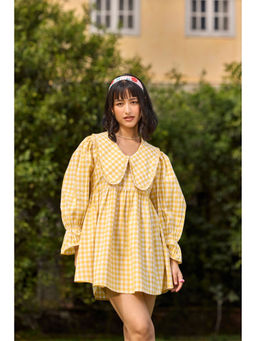 The Clothing Factory - Yellow Checked Flared Mini Dress