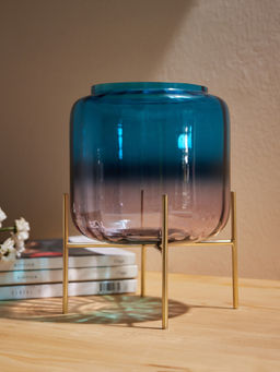 Twig & Twine - Convivial Blue and Lavender Ombre Vase with Metal Stand (Set of 2) (M)