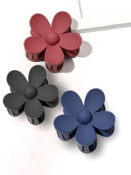 Yellow Chimes - Set of 3 Big-Size Dark Color Hair Clutches of Floral Design