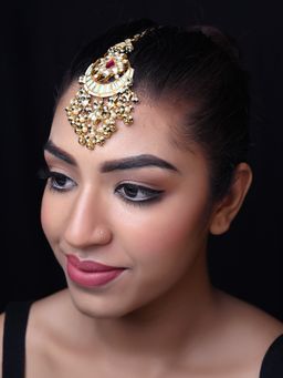 AG'S - Swati Rose Pink & Light Green Gold Plated Kundan Teeka