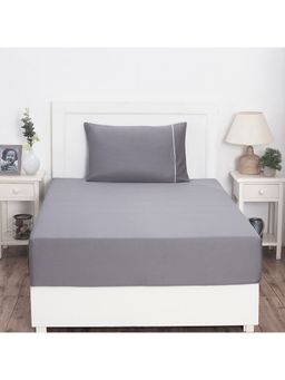Maspar - Colorart Viola Solid Smoked Grey 300 TC Cotton Single Bed Sheet With 1 Pillow Cover