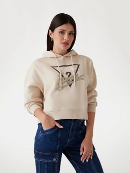 Guess - Beige Cotton Blend Printed Hoodie