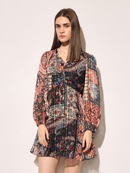 ONLY - Womens Tribal Print Fit and Flare Multicolor Mini Dress