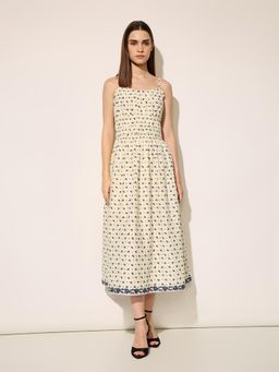 ONLY - Womens Floral Print Fit and Flare Beige Midi Dress