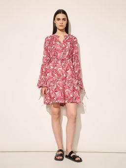 ONLY - Womens Tropical Print Fit and Flare Pink Mini Dress