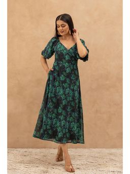 Polago Clothing - Green And Black Midi Dress
