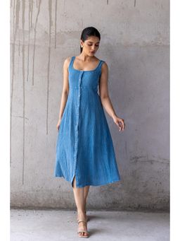 Polago Clothing - Sky Blue Cotton Denim Midi Dress