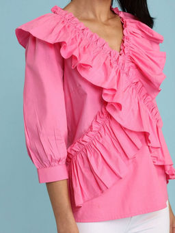BOHO-CHIC By Sukriti Jain - Pink Cosmos Ruffled Blouse