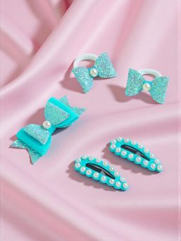 Ribbon Candy - Blue Glitter Rubber Bands Bow & Bow Hair Clips Pack of 5