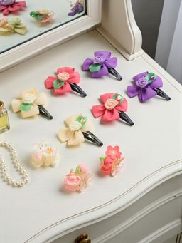 Ribbon Candy - Blue, Pink, Sea Green Pack of 9 Rose Flower Detailed Tic-Tac Pins & Flower Clutchers