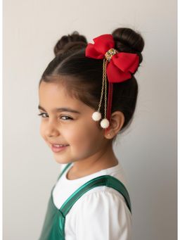 Choko - Santa Red Christmas Bow Hair Clip with Tassels