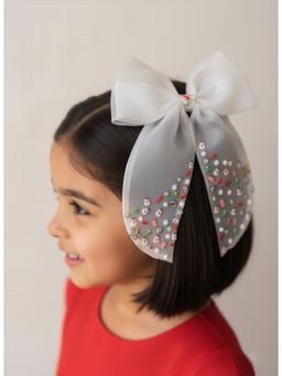 Choko - Whimsical White Sheer Long Tail Christmas Bow Clip