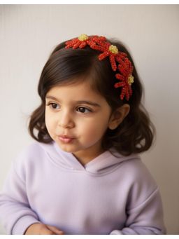 Choko - Red & Black Festive Beaded Daisy Flower Hair Band