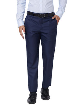 Park Avenue - Regular Fit Self Design Blue Trousers