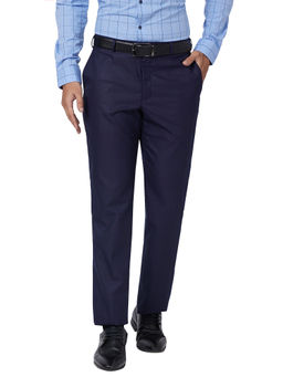 Park Avenue - Regular Fit Self Design Blue Trousers