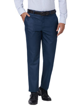 Park Avenue - Regular Fit Self Design Blue Trousers