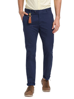Raymond - Slim Fit Solid Blue Trousers