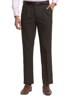Raymond - Slim Fit Checkered Brown Trousers