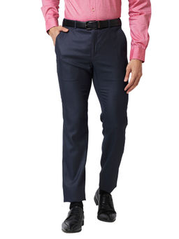 Raymond - Slim Fit Self Design Blue Trousers