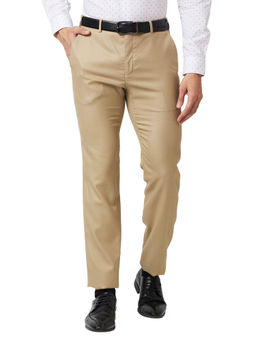 Raymond - Slim Fit Self Design Beige Trousers
