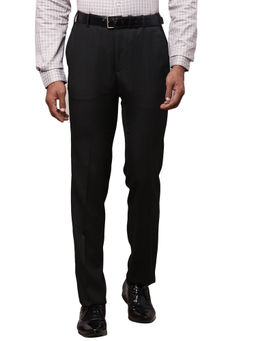 Raymond - Slim Fit Self Design Black Trousers