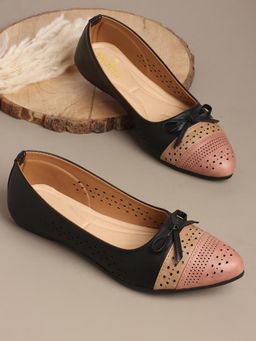 Aroom - Women Black Perforated Ballerinas