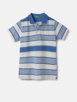United Colors of Benetton - Regular Fit Collared Striped Blue Polo T-Shirt