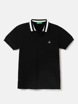 United Colors of Benetton - Regular Fit Collared Solid Black Polo T-Shirt