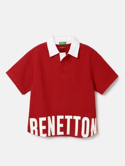 United Colors of Benetton - Boxy Fit Collared Solid Red Polo T-Shirt