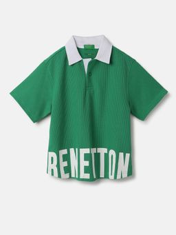 United Colors of Benetton - Boxy Fit Collared Solid Green Polo T-Shirt