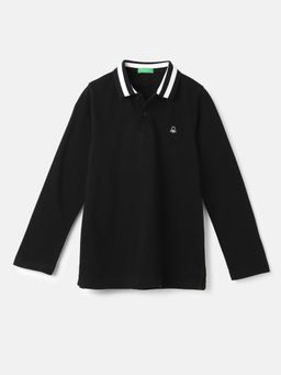 United Colors of Benetton - Regular Fit Collared Solid Black Polo T-Shirt