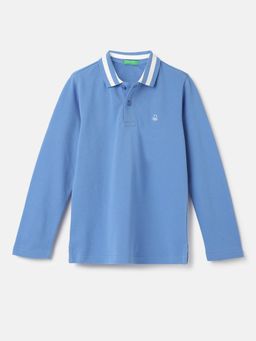 United Colors of Benetton - Regular Fit Collared Solid Blue Polo T-Shirt