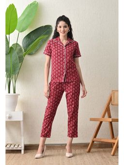 Glito - Women Maroon Floral Print Pure Cotton Co-Ord Set