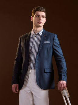 The Bear House - Men Blue Solid Tailored Fit Single-Breasted Formal Blazer