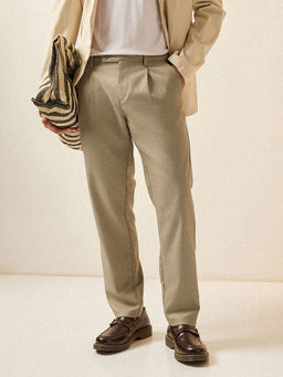The Bear House - Men Beige Solid Formal Trouser