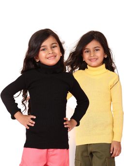 Superminis - Girls Woollen Sweater Winter Skivy for Kids - Black,Yellow (Pack of 2)