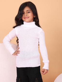 Superminis - Girls Woollen Turtle Neck Sweater Winter Skivy for Kids - Off White