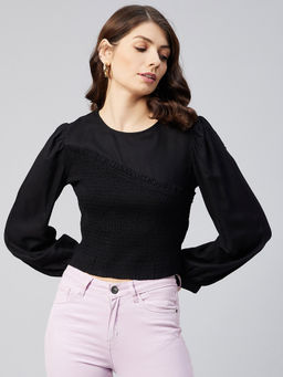 Carlton London - Women Casual Black Colour Round Neck Solid Regular Top