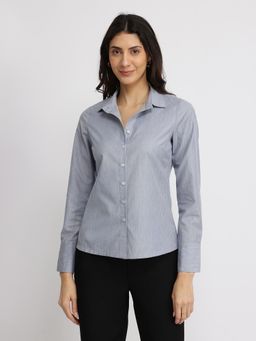 FableStreet - Cotton Blend Striped Shirt - Grey and White