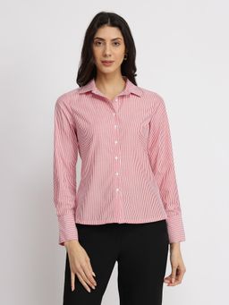 FableStreet - Cotton Blend Striped Shirt - Red and White