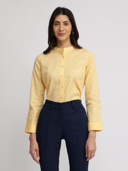 FableStreet - Cotton Mandarin Collar Shirt - Butter Yellow
