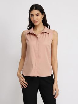FableStreet - Sleeveless Gather Detail Shirt - Muse Pink