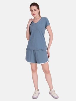 Wear Jukebox - Drift V-Neck T-Shirt and Shorts Women Blue Stone