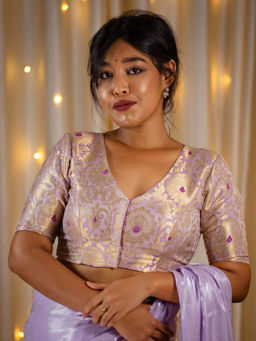 I LOVE SAREES - Lavender V-Neck Banarasi Readymade Blouse