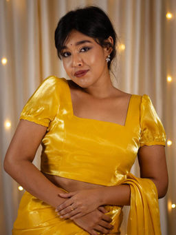 I LOVE SAREES - Yellow Organza Puff Sleeve Blouse